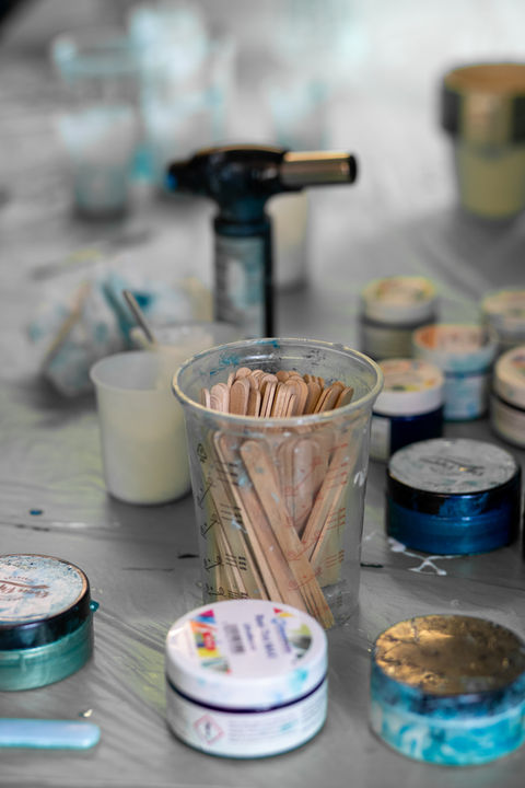 Working in the studio, Resin 2 Art, Cornwall