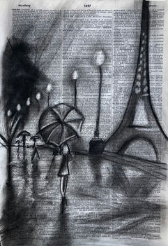 Rainy Night in Paris Inspired Drawing by artist Christie Olivieri