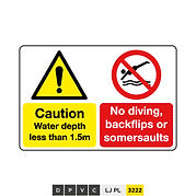 Caution, Water depth less than 1.5m, No diving, backflips or summersaults
