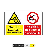 Caution, Change in floor level underwater, No diving, backflips or summersaults