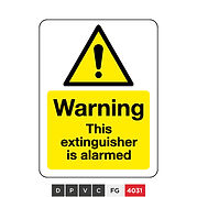Warning, This extinguisher is alarmed