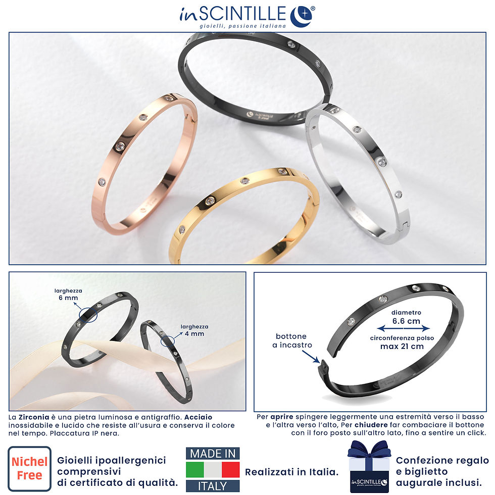 Miniature : Bracelet Bangles Jonc 6mm en acier, Zircon incrusté et gravure intérieure