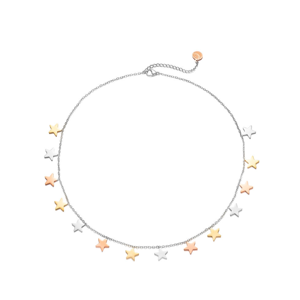 Miniature : Collier Cuori e Stelle Chaîne Maille Forçat, Pendentifs "Etoiles" en acier