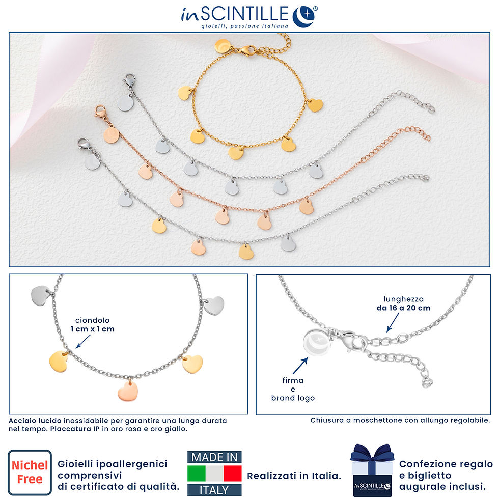 Miniature : Bracelet Cuori e Stelle Chaîne Maille Forçat,Pendentifs "Cœurs" en acier