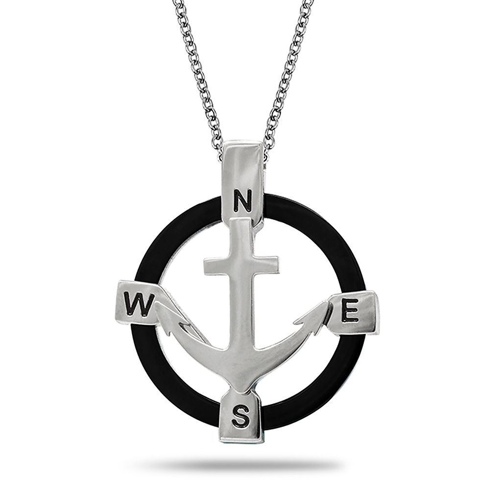 Miniature : Collier Homme Nautica Chaîne Maille Forçat, Symbole nautique dans un Anneau Noir