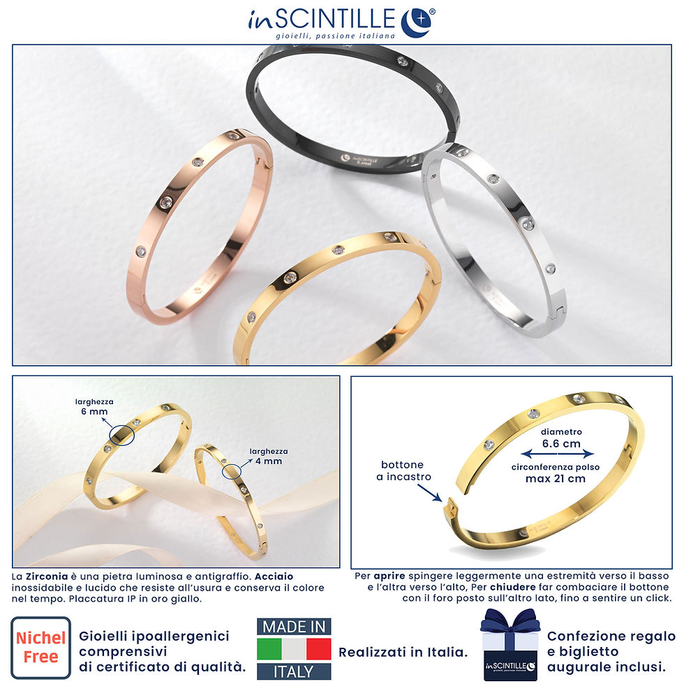 Miniature : Bracelet Bangles Jonc 6mm en acier, Zircon incrusté et gravure intérieure