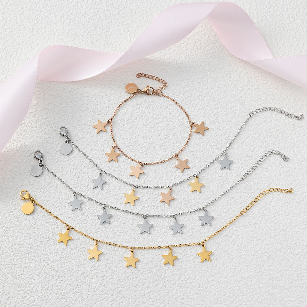 Miniature : Bracelet Cuori e Stelle Chaîne Maille Forçat, Pendentifs "Etoiles" en acier