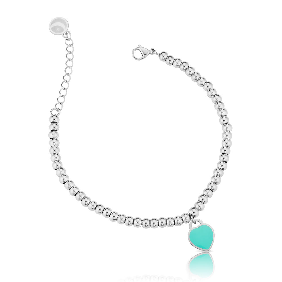 Miniature : Bracelet Cuore Rock Perles en acier Argenté, Pendentif "Cœur" Couleur