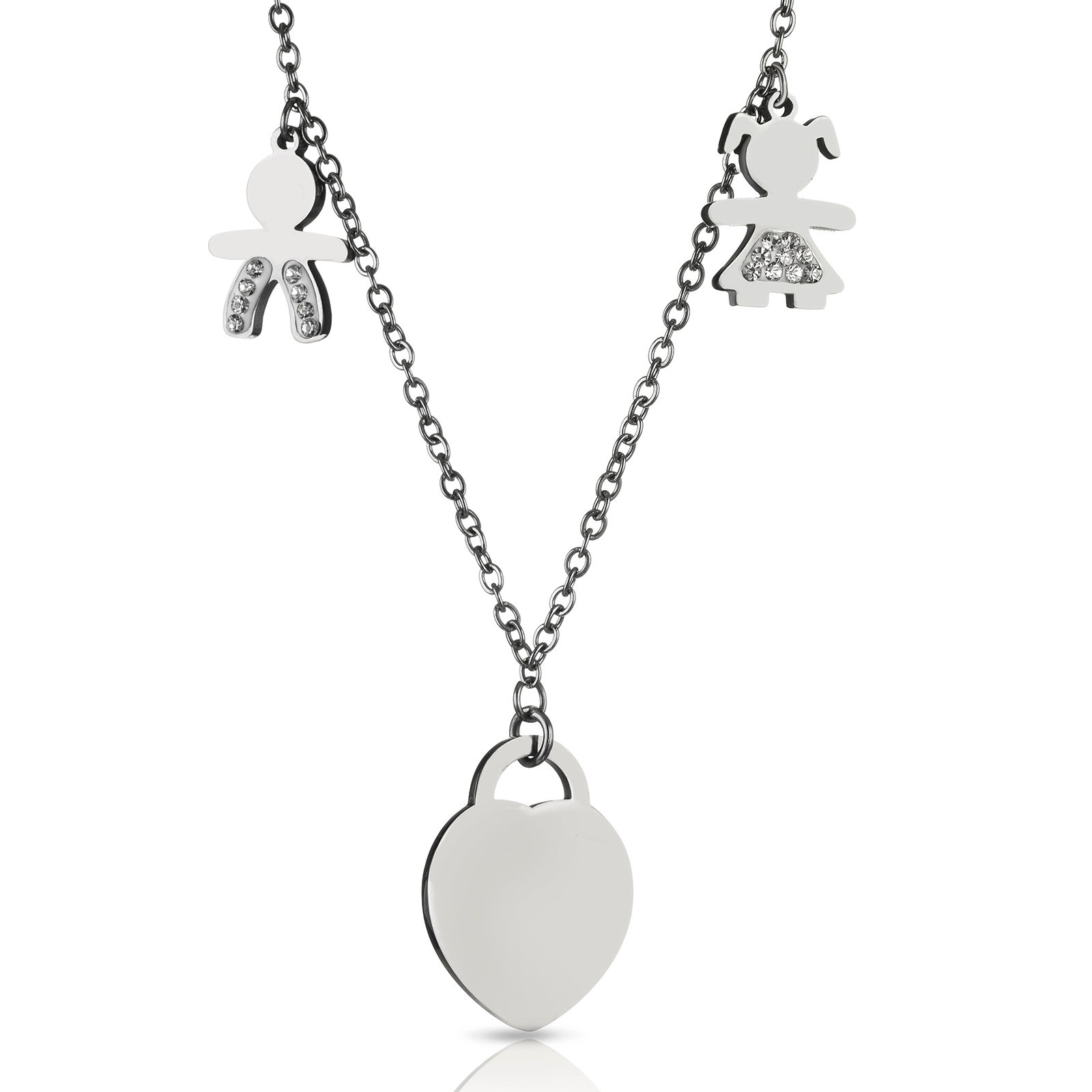 Collier Sweet Child Chaîne Maille Forçat, Pendants "Petit bambin, Cœur", Zircons