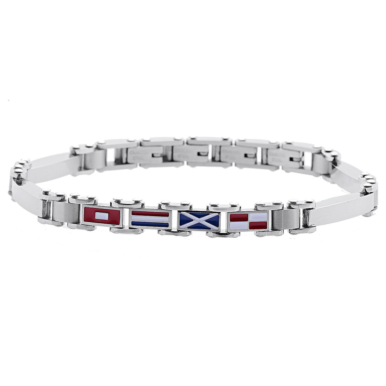 Bracelet Homme Nautica Chaîne Grands Maillons acier, Drapeaux Nautiques Centraux