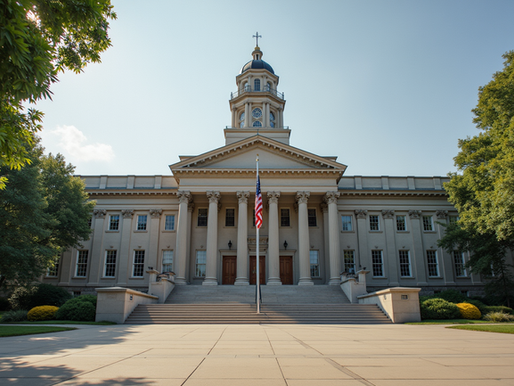Illustrative courthouse-style architecture with columns and a clock tower; not a specific Ohio court