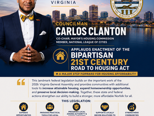 Councilman Carlos Clanton Applauds Enactment of the Bipartisan 21st Century ROAD to Housing Act