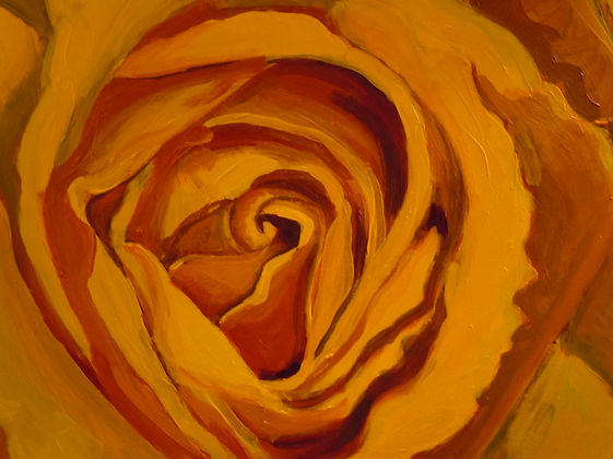 detail of large orange rose, facing upwards, acrylic painting