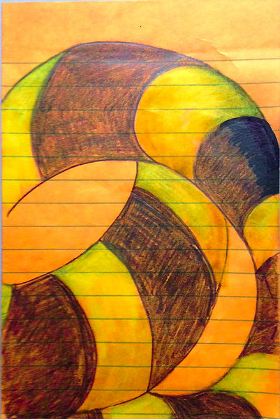 notebook drawing of colorful orange and brown tubes 
