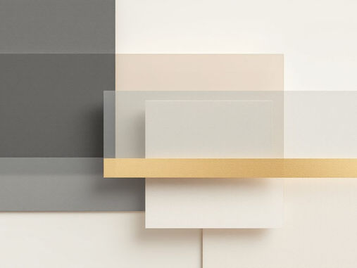Layered geometric forms in cool tones with one gold slice set apart, evoking a capped share of a whole