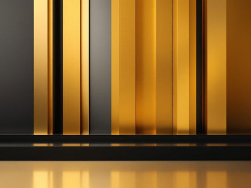 Layered gold and black geometric bands rising in steady repetition above a horizontal line, suggesting sustained giving