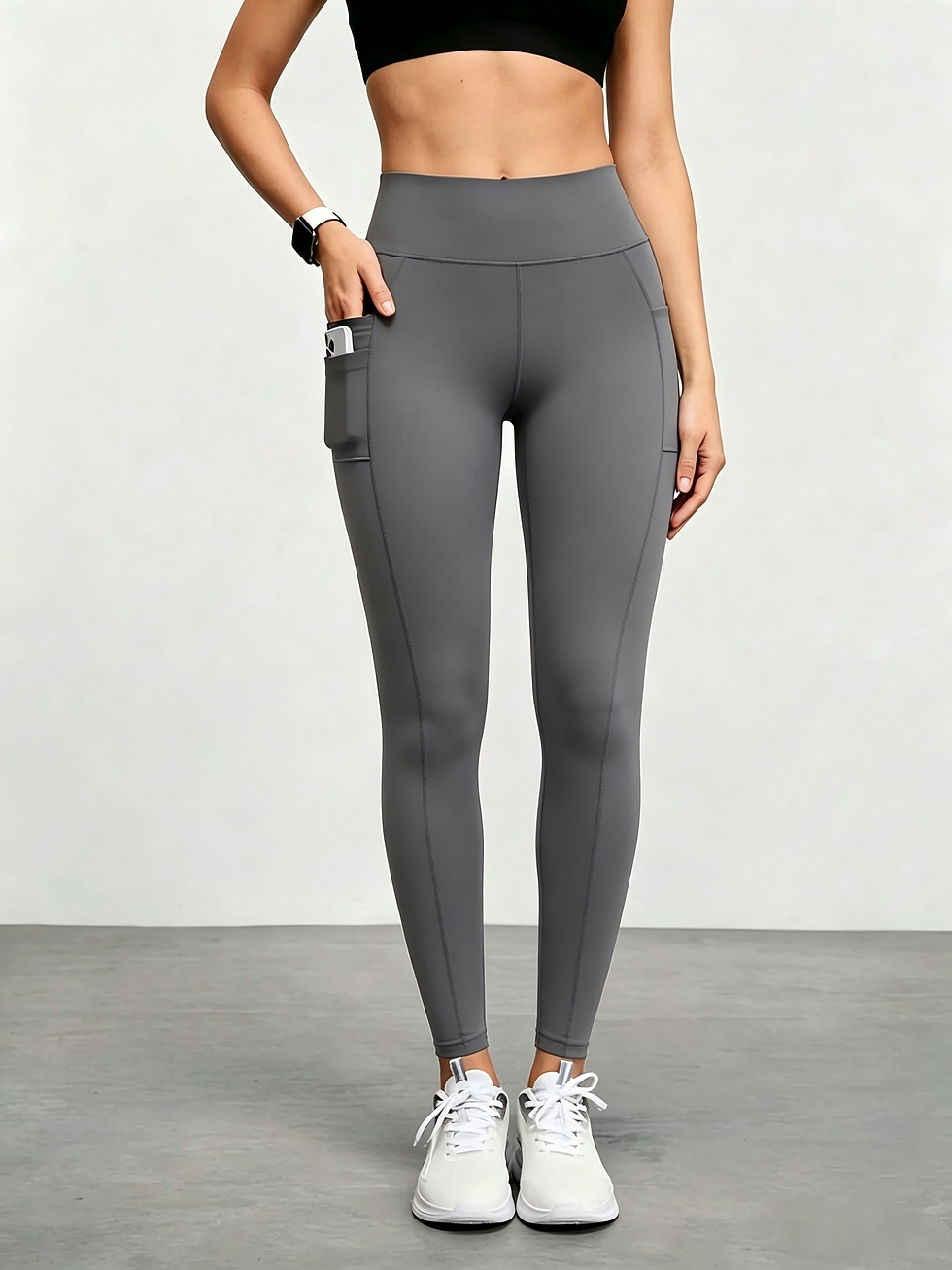 Thumbnail: Women's Yoga Pants with Phone Pocket - High Waist Tummy Control Leggings, Non-Sq