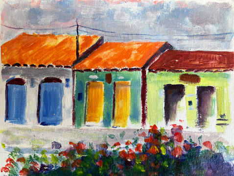 Colorful storefronts in Bahia, Brazil