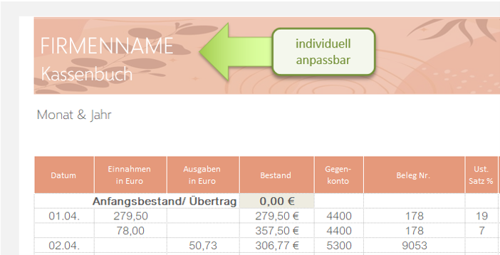 Miniaturbild: Individualisierbare Exceltabelle
