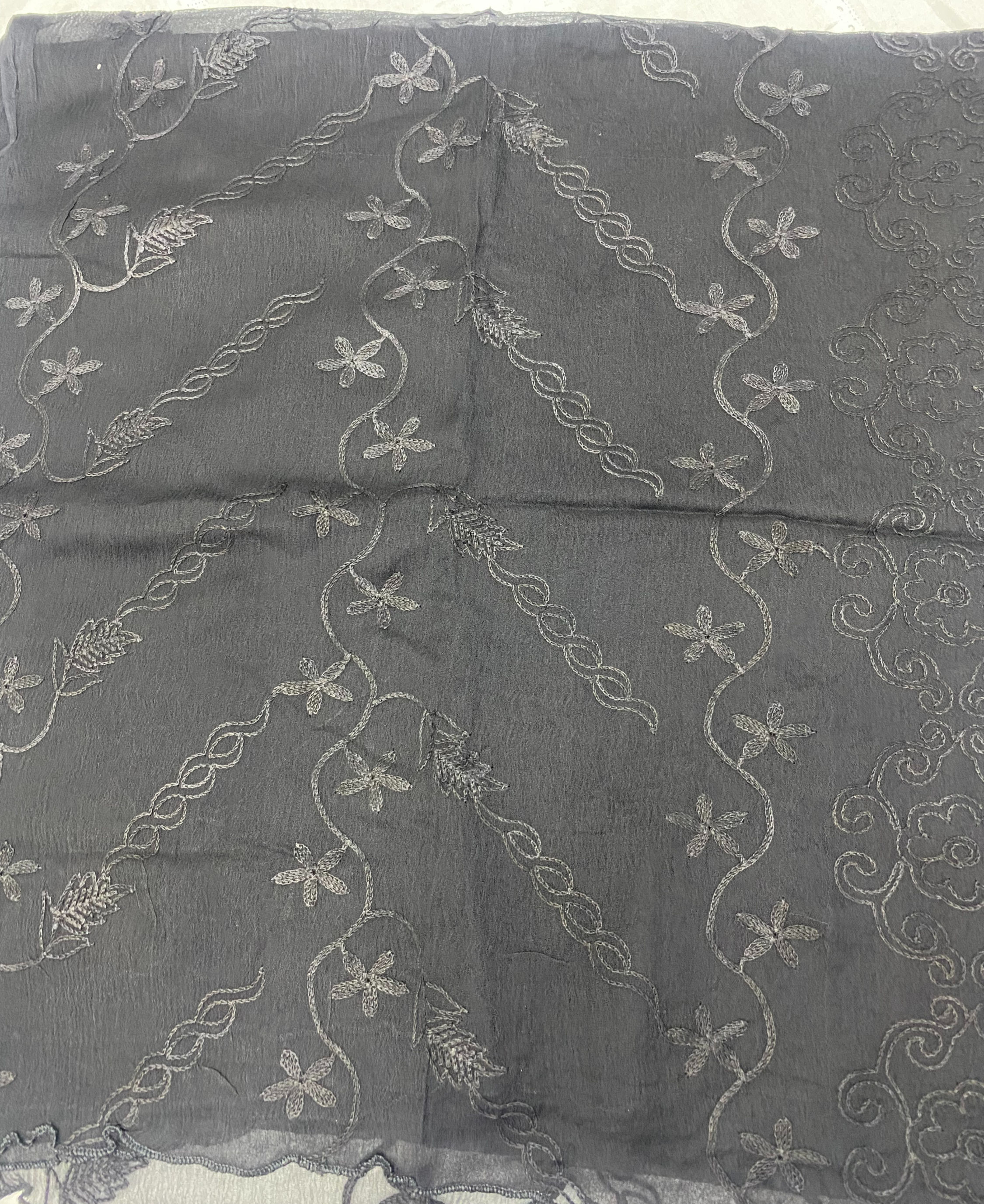 Ethereal Bloom Black - Handstitched chiffon