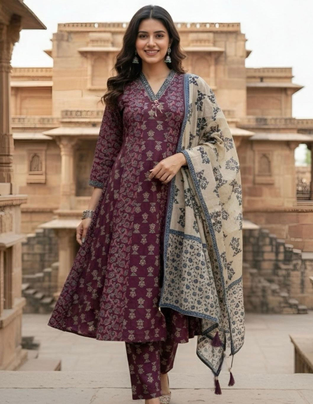 Pure cotton , Anarkali Dress Embroided Work on Neck.