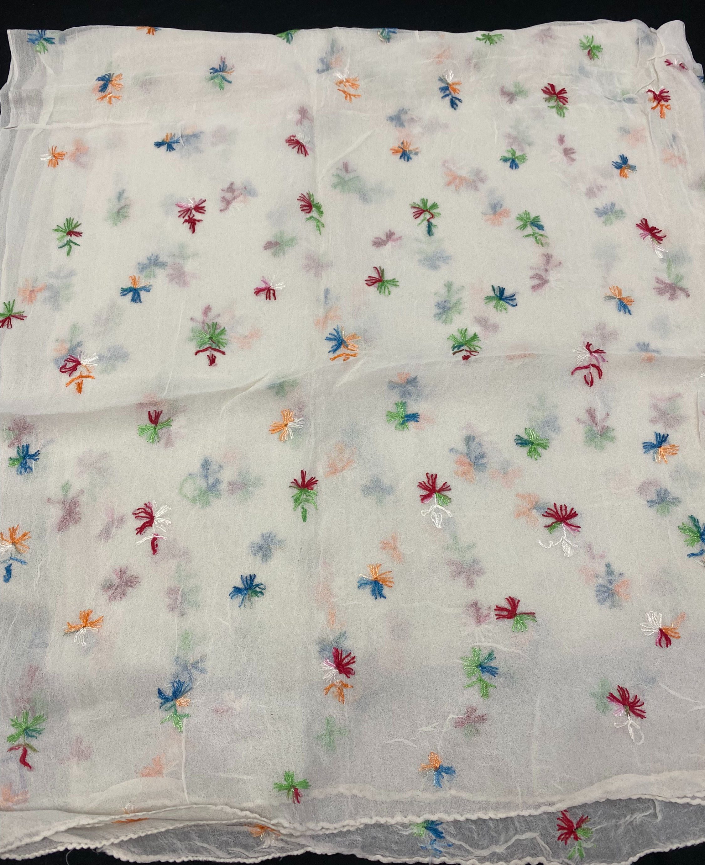 Hand‑Stitched Floral Burst Chiffon Scarf