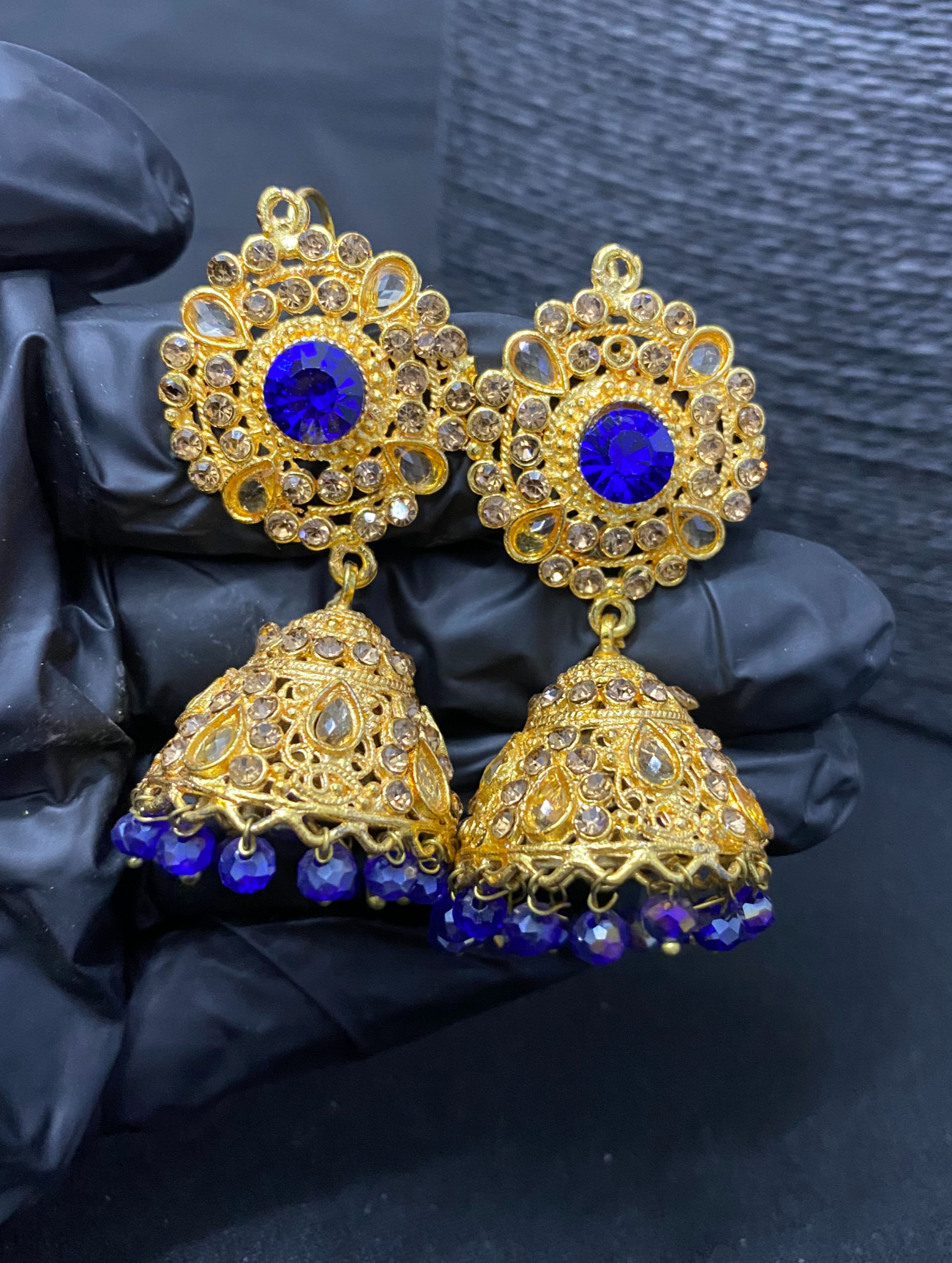 Royal Blue & Gold Jhumka Earrings