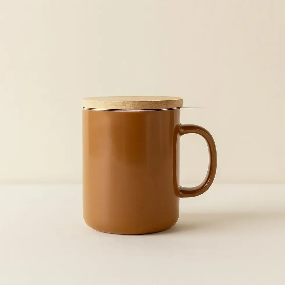 Tisanière Anna 350ml en grès noisette avec couvercle en bois
