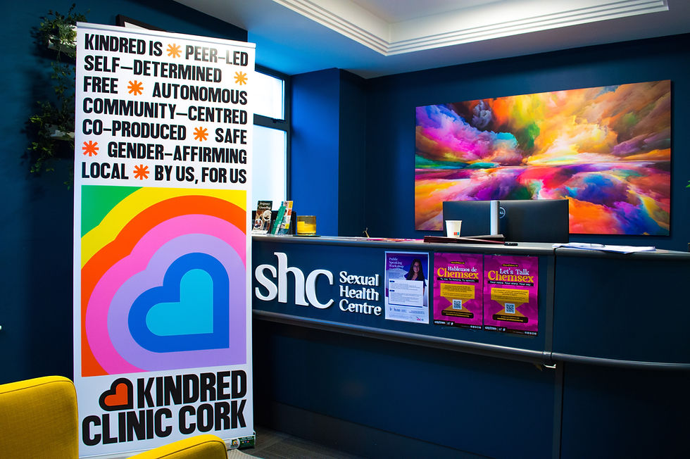 Kindred Clinic Cork banner beside the front desk of the Sexual Health Centre