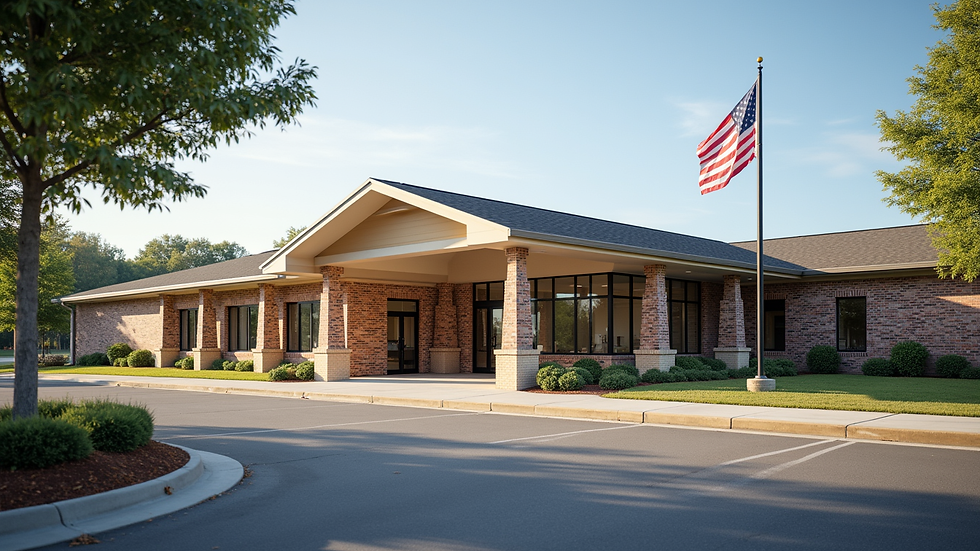 Eye-level view of a community center building in Macon, GA