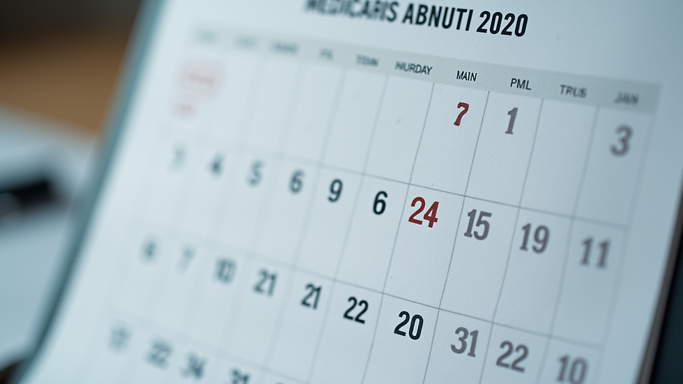Close-up view of a calendar marked with Medicare enrollment dates