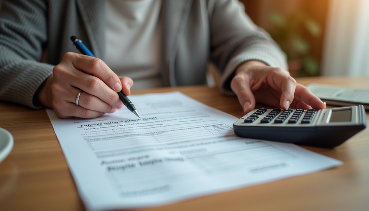 Eye-level view of a person reviewing Medicare documents at a kitchen table