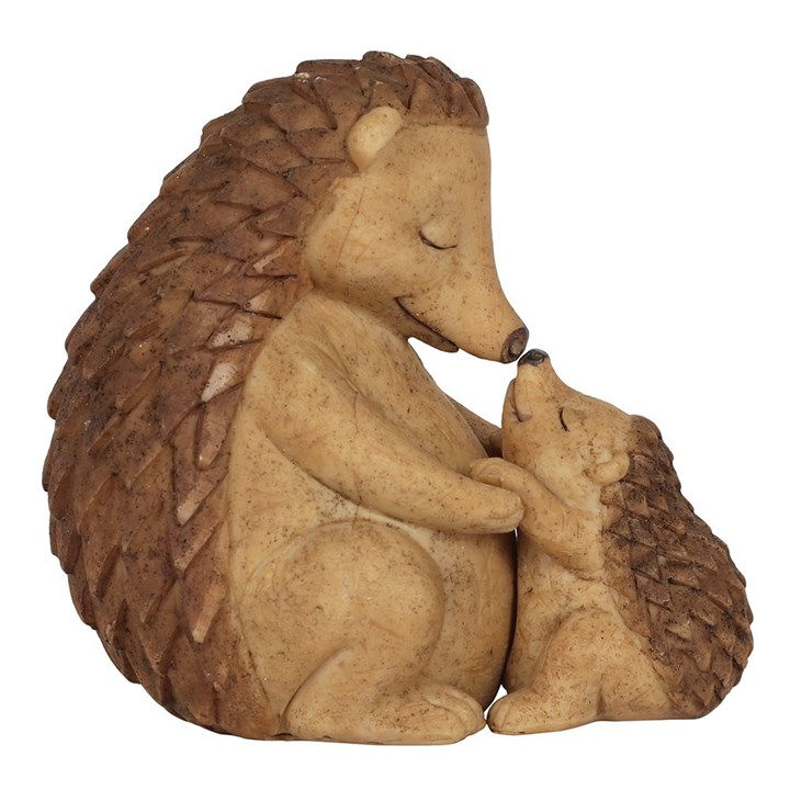 Happy Hoglet mother and baby hedgehog ornament – cute woodland décor figurine.