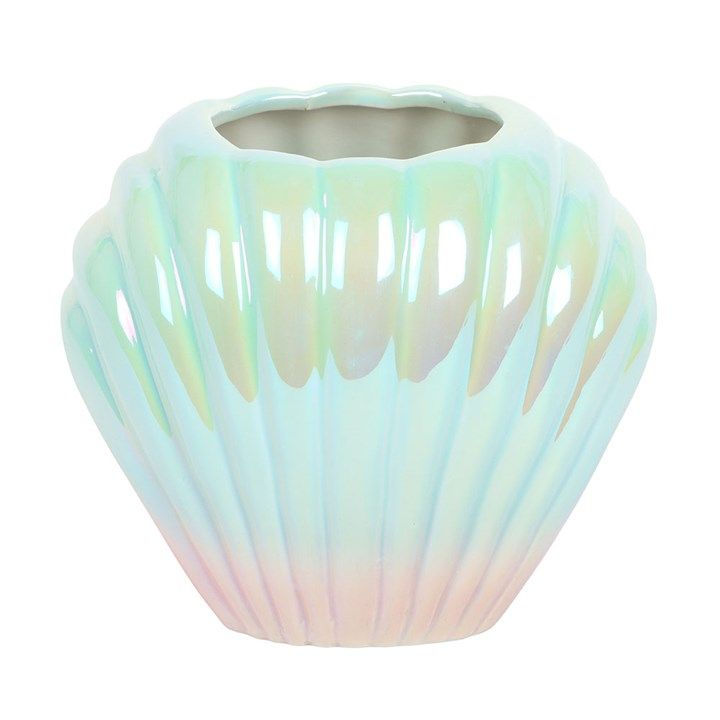 Thumbnail: Iridescent shell-shaped flower vase with pastel finish