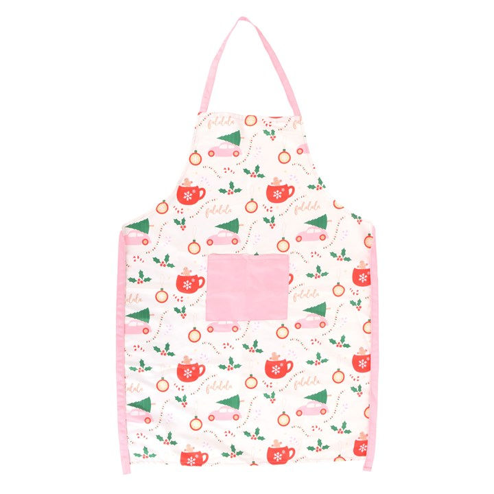 Sugarplum Fun Christmas apron with pink pocket – festive baking kitchen gift