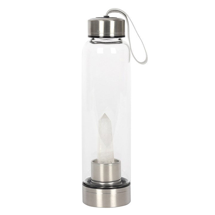 Clear quartz crystal glass water bottle with neoprene sleeve, 532ml