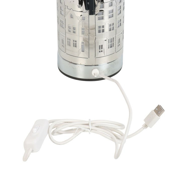 Thumbnail: Silver Christmas village electric aroma lamp with USB cable – festive light and fragrance home décor