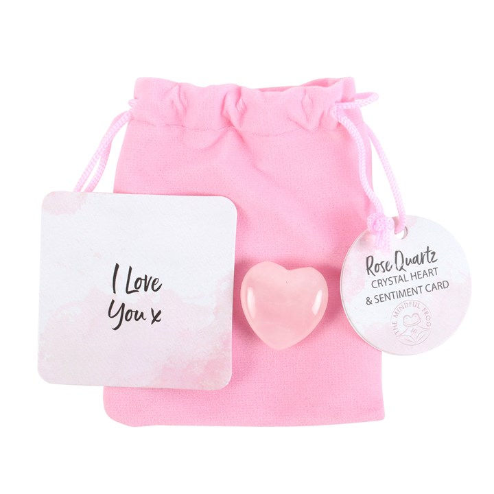 Rose quartz crystal in drawstring bag – ‘I Love You’ healing stone symbolising love, compassion and positive energy