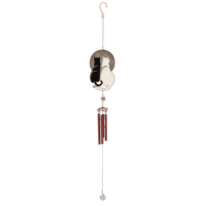Cat and moon windchime with black and white cats gazing at the moon