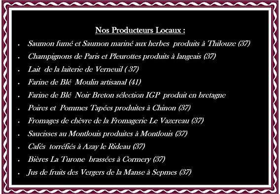 Fournisseurs; produits artisanaux locaux, visites des producteurs, marchés de terroir de Touraine.