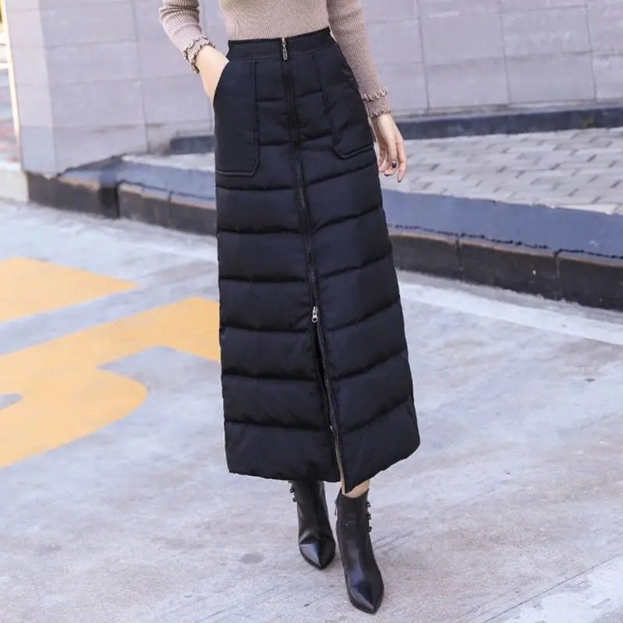 Mid-Length Women's Down Cotton Skirt (One-Piece)