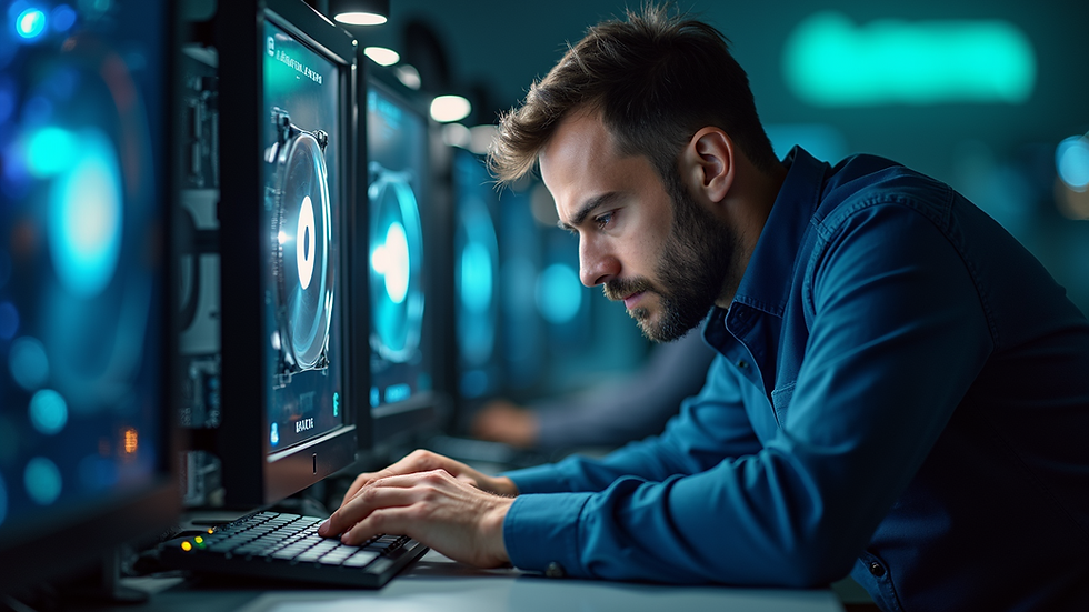 Eye-level view of a technician repairing a desktop computer