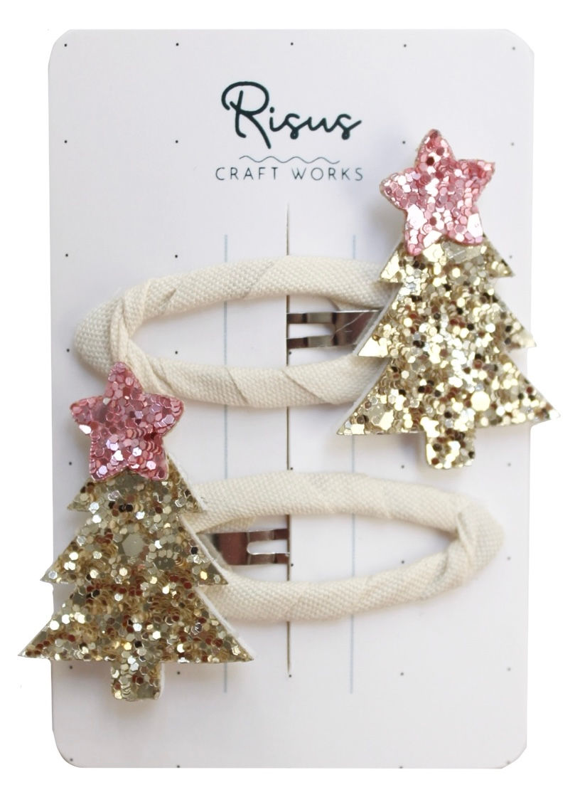 Altın Parıltılı Çam Ağacı Çıtçıt Toka – Pembe Yıldız Detaylı (2’li)