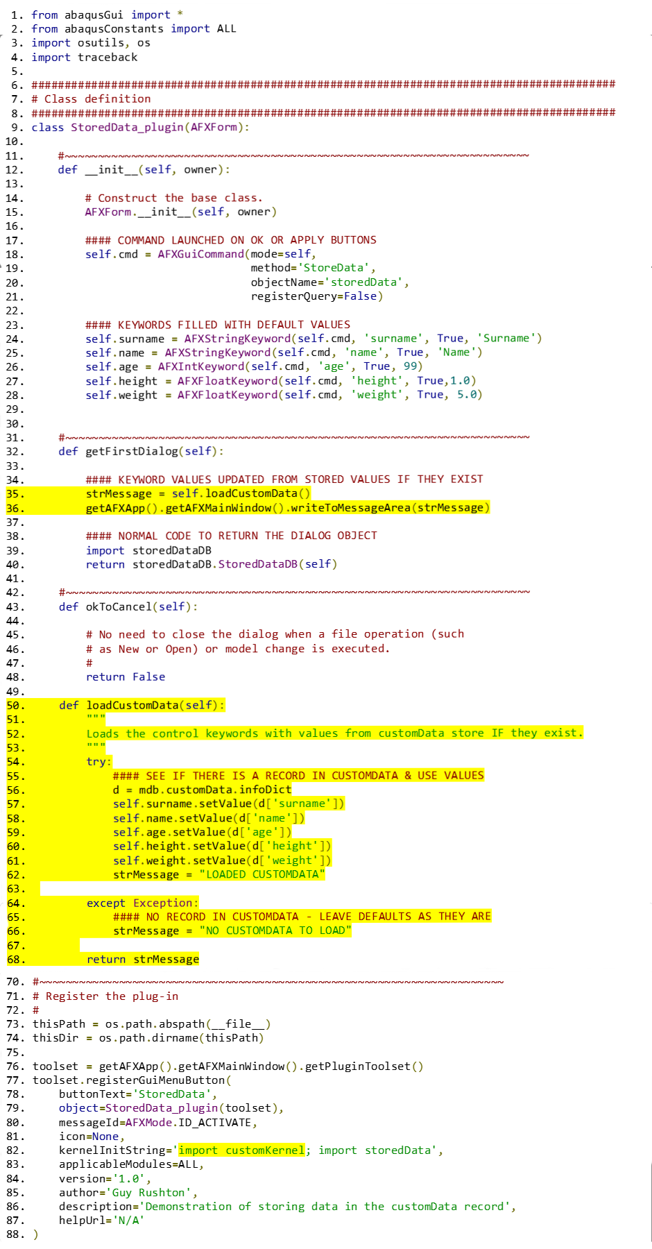 Figure 4 Plugin code. Note the import of customKernel when the plugin is registered, making stored data in files available immediately.
