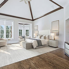 Primary bedroom suite with vaulted ceiling and bay window at 2957 Darlington Run luxury estate in Duluth, GA