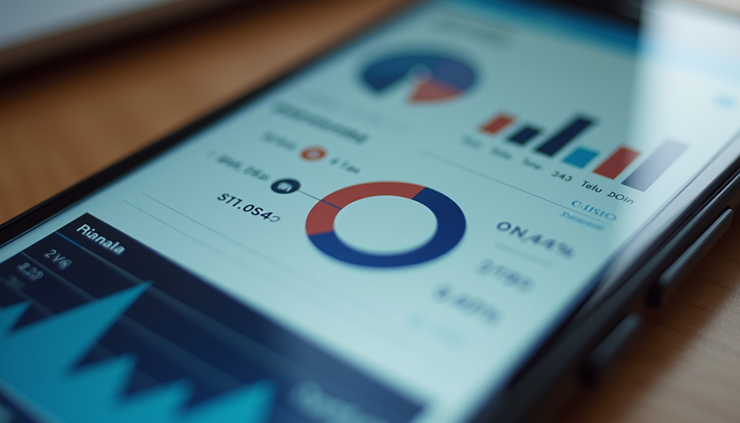 High angle view of a smartphone showing a social media analytics dashboard