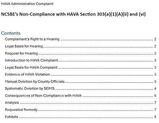 HAVA Complaint #7 - Retain Personal Identifying Information