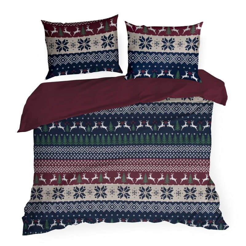 Zbliżenie na wzór skandynawski pościeli świątecznej 160x200