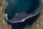 Large stingray swims through underwater cave; DIVE SITES in clear ocean water.