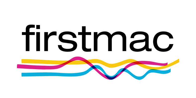 Abstract wavy yellow, pink, and blue lines on black.